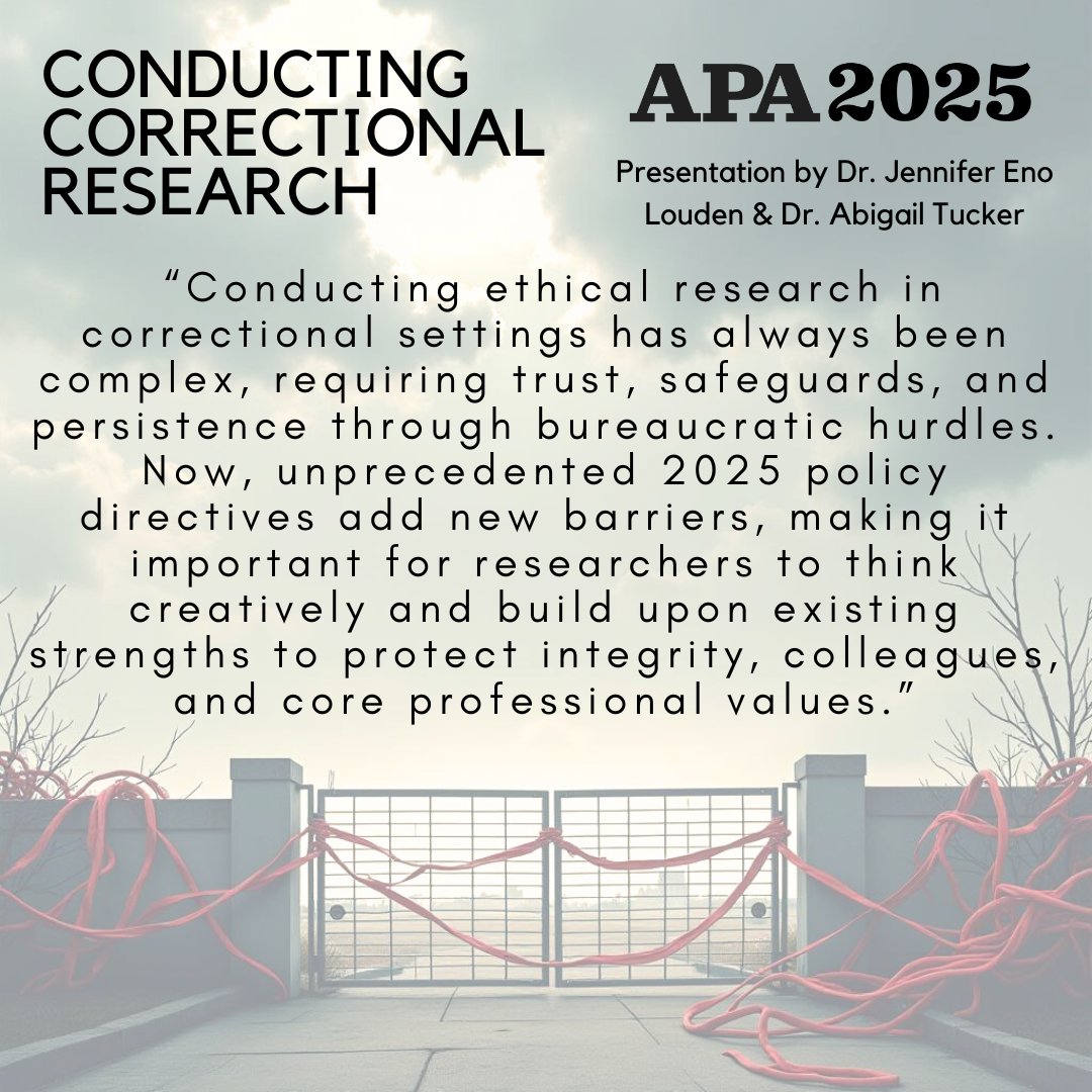 Drs. <a href="/j_enolouden/">Dr. Jennifer Eno Louden</a> and Abigail Tucker presented on ethical considerations in forensic and correctional research at the APA 2025 Conference in Denver, CO last month.

Did you miss it? Take a look at their presentation on the conference program site! xcdsystem.com/apa/program/Fb…