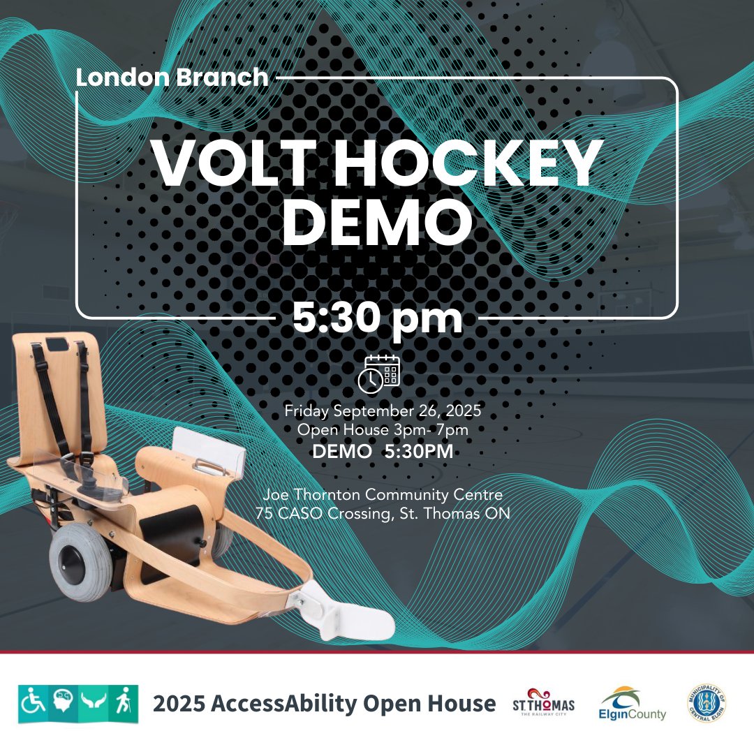 cityofstthomas's tweet image. Join us for a Volt Hockey demonstration at 5:30 p.m. during the AccessAbility Open House!

The first 100 attendees will receive a FREE tote bag and FREE drink!

#TheRailwayCity #StThomasON #Accessability
