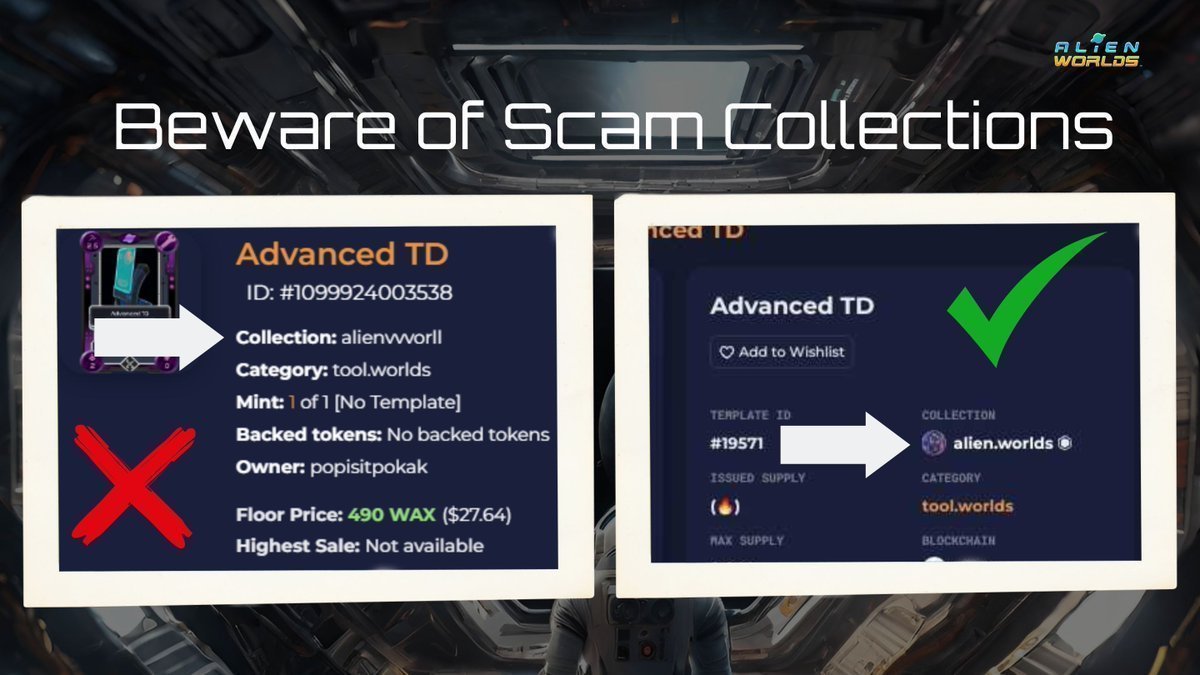 📢 Attention, Explorers!
Stay alert and vigilant! 🚨 Harmful FAKE NFT collections are making a comeback, targeting unsuspecting buyers. Before purchasing any #NFT, double-check to ensure it comes from the official and verified collection.

🔒 Protect your assets. 
✅ Verify