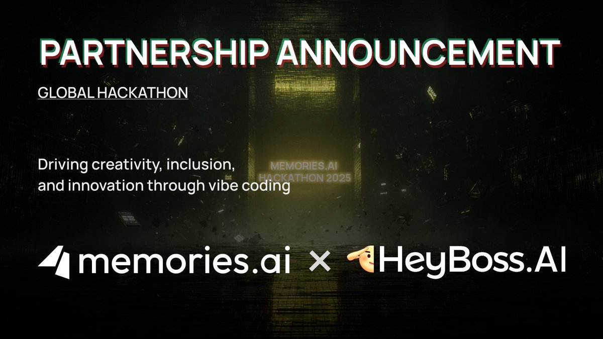 memories_ai's tweet image. Excited to team up with @heybossAI for our Global Hackathon (Sept 29–Oct 23) 

HeyBoss.ai, founded by @quxiaoyin and voted Product Hunt #1 of the Day, is giving all participants ✨FREE Vibe Coding credits✨ + prizes for winners.

Join us 👉 luma.com/hp67t6tf…