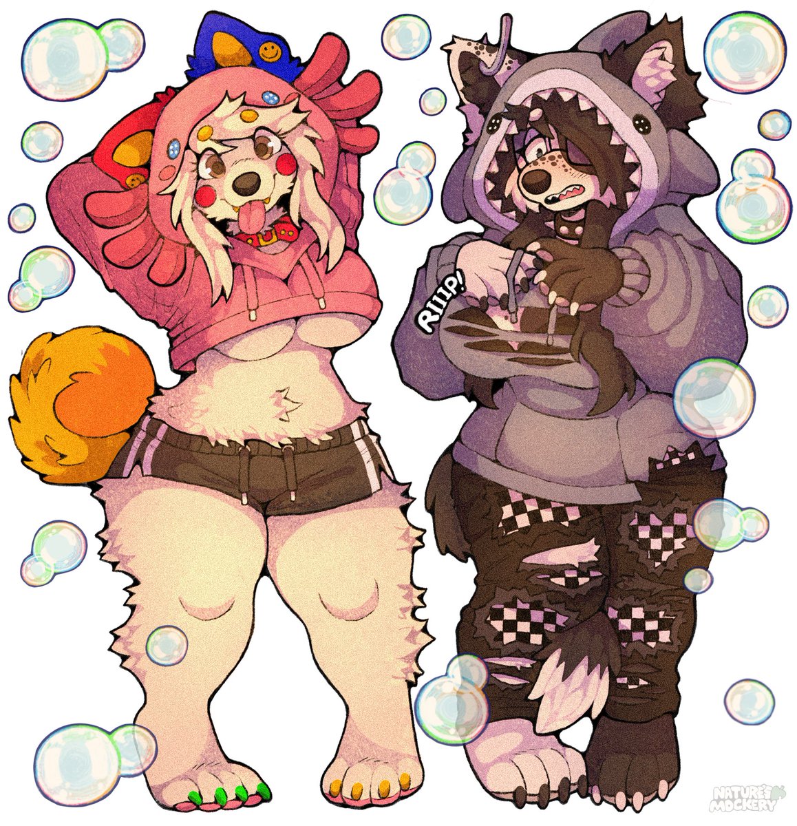 Pixel and Void in axolotl and shark hoodies! 🩷🦈🫧 #fursona #furry #furryart #art #drawing #digitalart