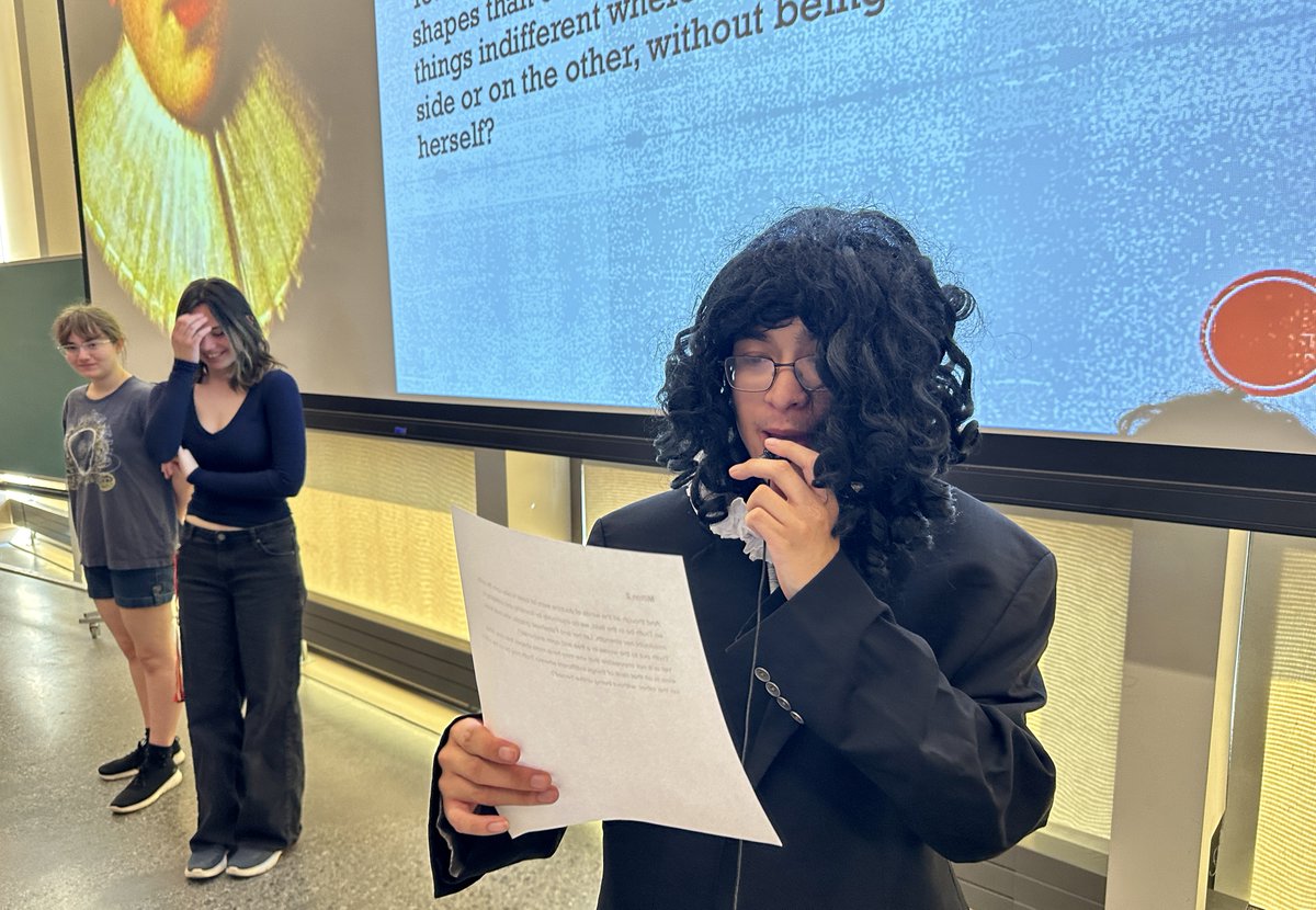 ProfAllan's tweet image. In my first-year class on journalism and democracy, we begin with John Milton&apos;s classic defence of freedom of the press in Areopagitica. To try to bring it to life, I have three student volunteers take turns reading. Thanks to Kayla Lessels, Andre Doan and Charlotte Nowak Bella.