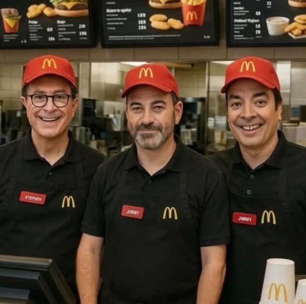 Another one bites the dust
Steve, Colbert, Jimmy Kimmel, and Jimmy Jimmy Fallon, new employment options.