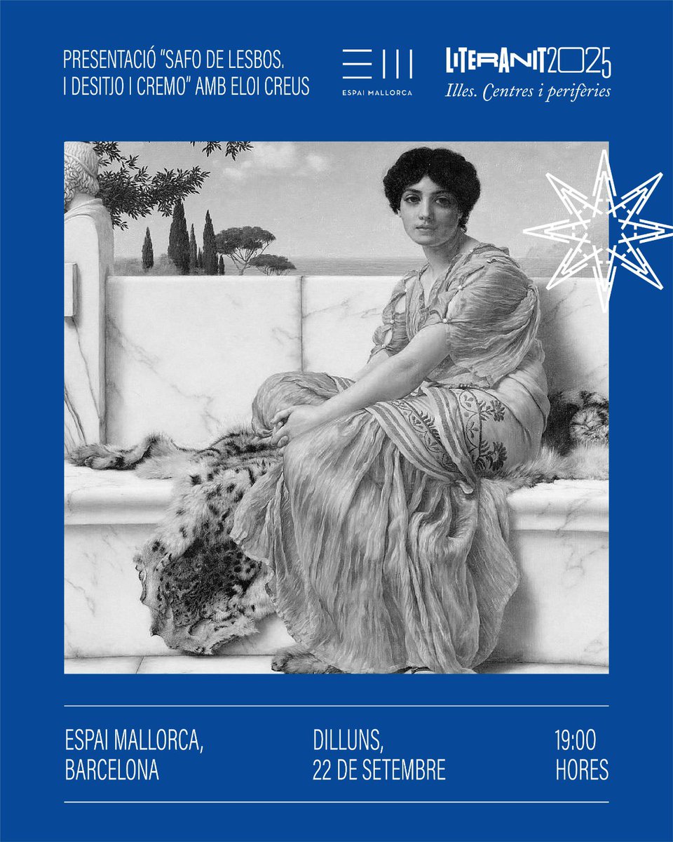 👉🏼 LITERANIT 2025 👈🏼

Aquest dilluns, 22 de setembre no podeu faltar a l'acte del Literanit a casa nostra 🌟.

👀 Eloi Creus vindrà, amb Maria Navarro, a presentar-nos i a recitar 🎙️ alguns poemes de la seva traducció de "I desitjo i cremo" de Safo de Lesbos 📖.

Us hi esperam!