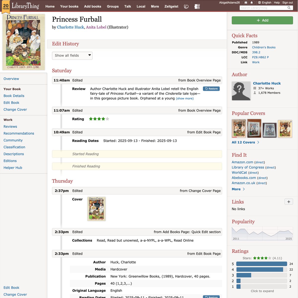“Edit History” is here! We’ve just released a major upgrade to LibraryThing cataloging that tracks all of the changes you make to your books, with a "Restore" button to go back.