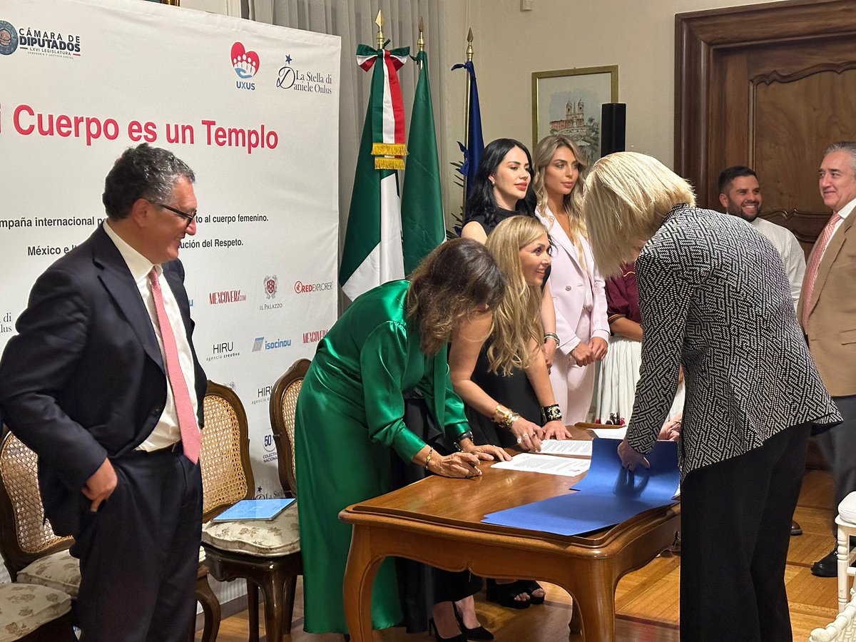 Ayer, en mi Residencia, fue un gran placer celebrar la firma del acuerdo entre la "Fundación Unidas por un sueño-UXUS” y "La Stella di Daniele Onlus" para la realización del proyecto "Mi Cuerpo es un Templo". Unidos por la protección de los derechos de las mujeres 🇮🇹 🇲🇽