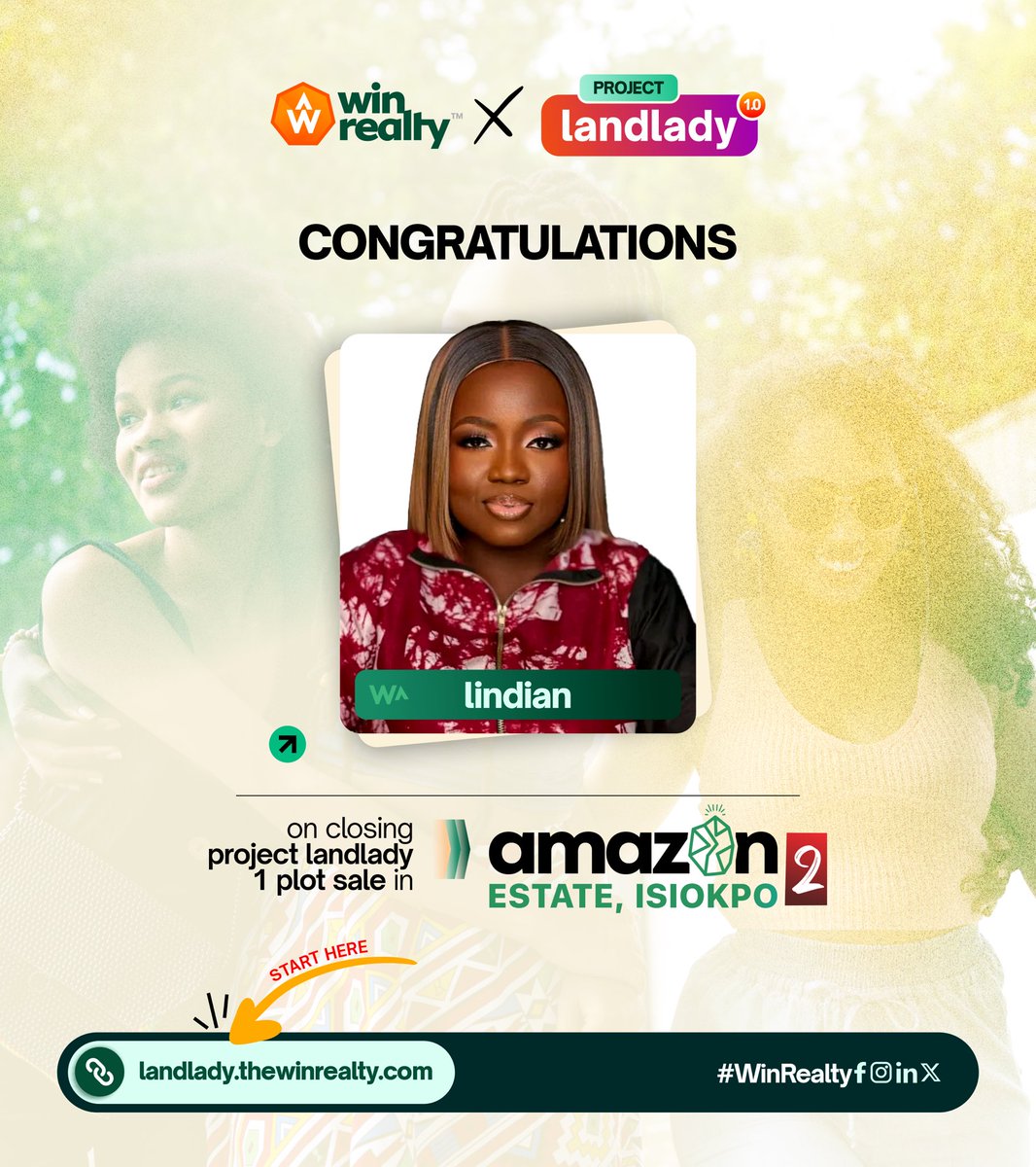 meetwinrealty's tweet photo. Big Congratulations to Madam Linda!
She just closed a deal at Amazon Estate through the Project Landlady App
This is proof that women are not dulling.
Click the link and start today
https://t.co/1xIc95Frzq
#ProjectLandlady #AmazonEstate #RealEstateNigeria https://t.co/nowoV90FEv