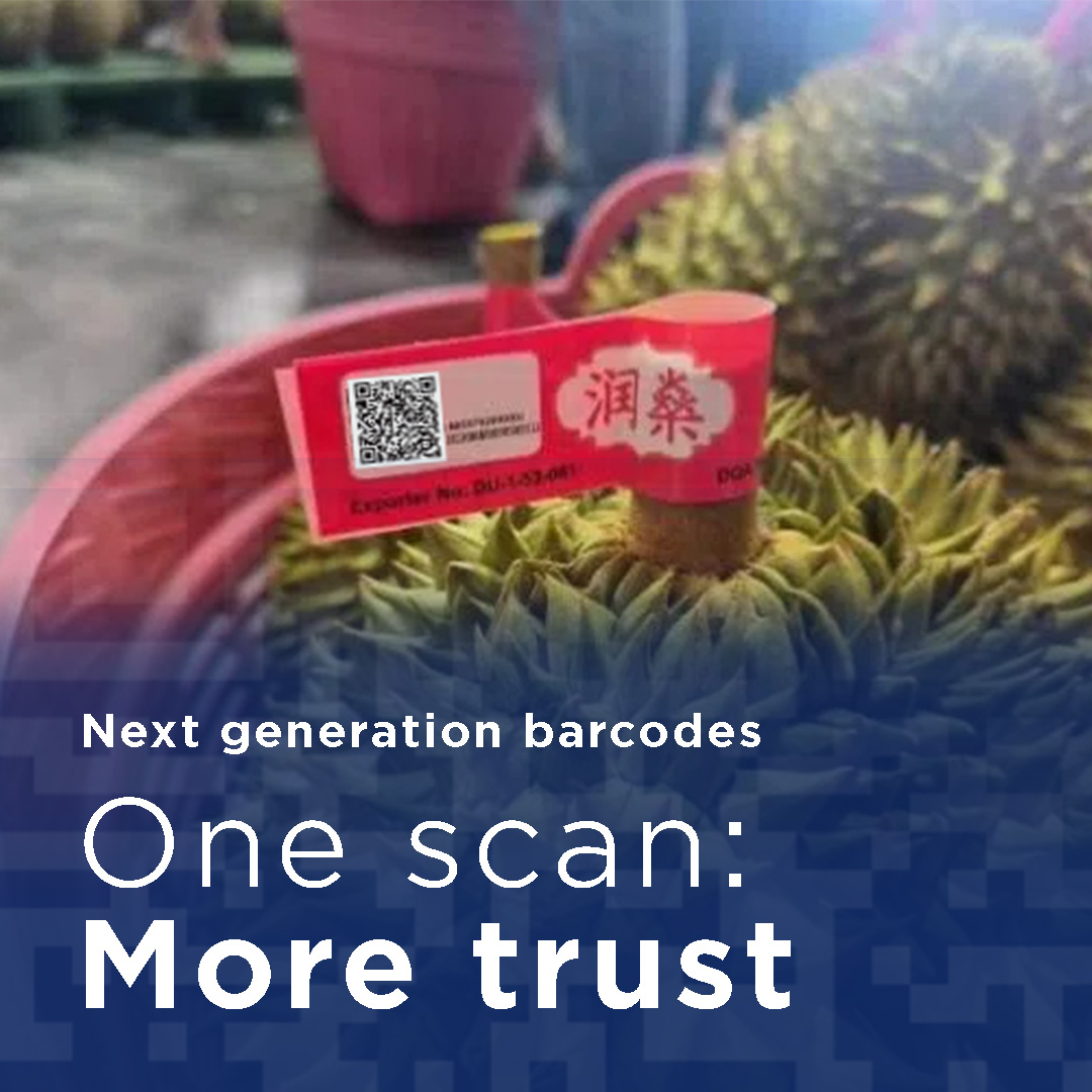 gs1's tweet image. One fruit, two countries, full transparency!
Thai durians go digital with #QRCode powered by GS1, connecting farms to Chinese consumers. Traceability with GTIN, GLN & EPCIS builds trust across the supply chain.
Case study: bit.ly/3GodZOA
#PoweredByGS1 #Retail