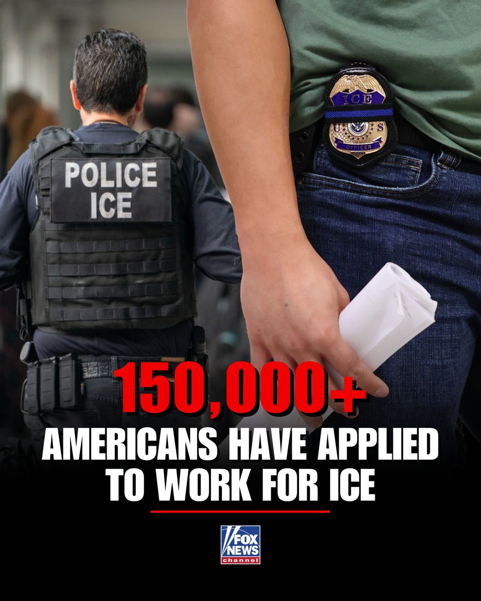 FoxNews's tweet image. ANSWERING THE CALL: DHS says ICE has received 150,000+ applications from Americans eager to help take the ‘worst of the worst’ criminal illegal aliens off U.S. streets.