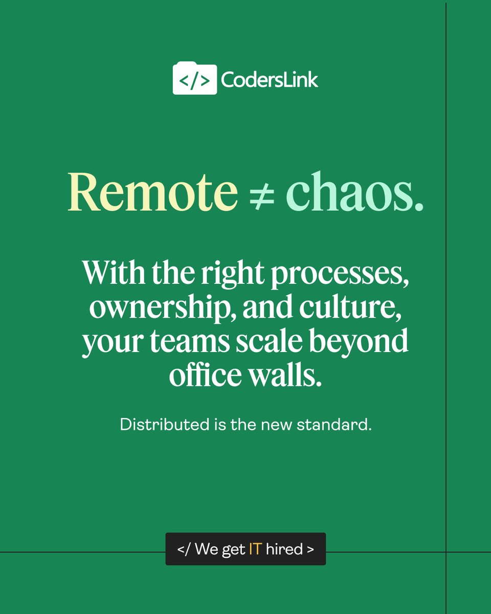 hirecoderslink's tweet image. Remote ≠ chaos.
With the right processes and ownership, distributed teams scale faster and stronger than office-bound ones.
👉 Scale smarter with CodersLink. ⚡
#RemoteWork #DistributedTeams #FutureOfWork