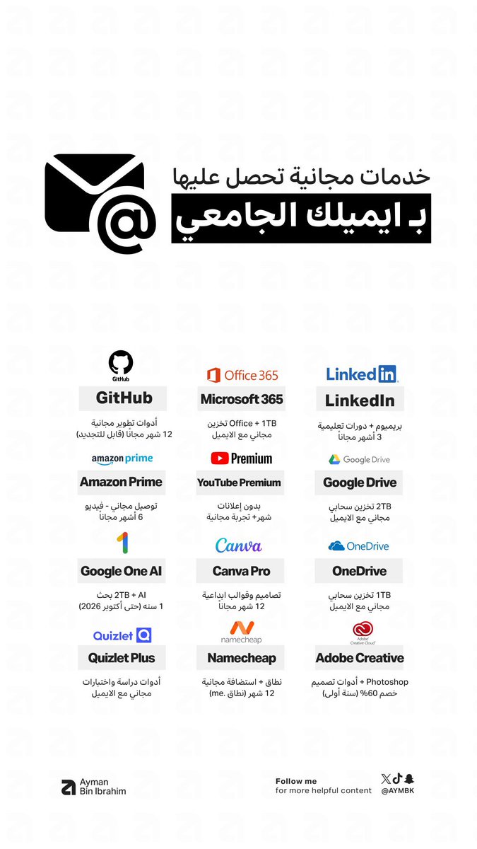 خدمات مجانيه تحصل عليها بإيميلك الجامعي👇🏼