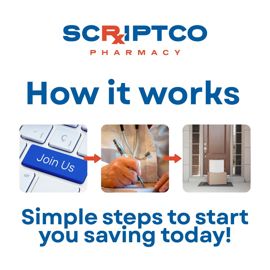ScriptCoPharm's tweet image. 🧾 Join → 👩‍⚕️ Doctor sends Rx → 🚚 We ship. That’s it. Simple, transparent, delivered.
#HowItWorks #ScriptCo #MailOrderPharmacy #GenericMeds