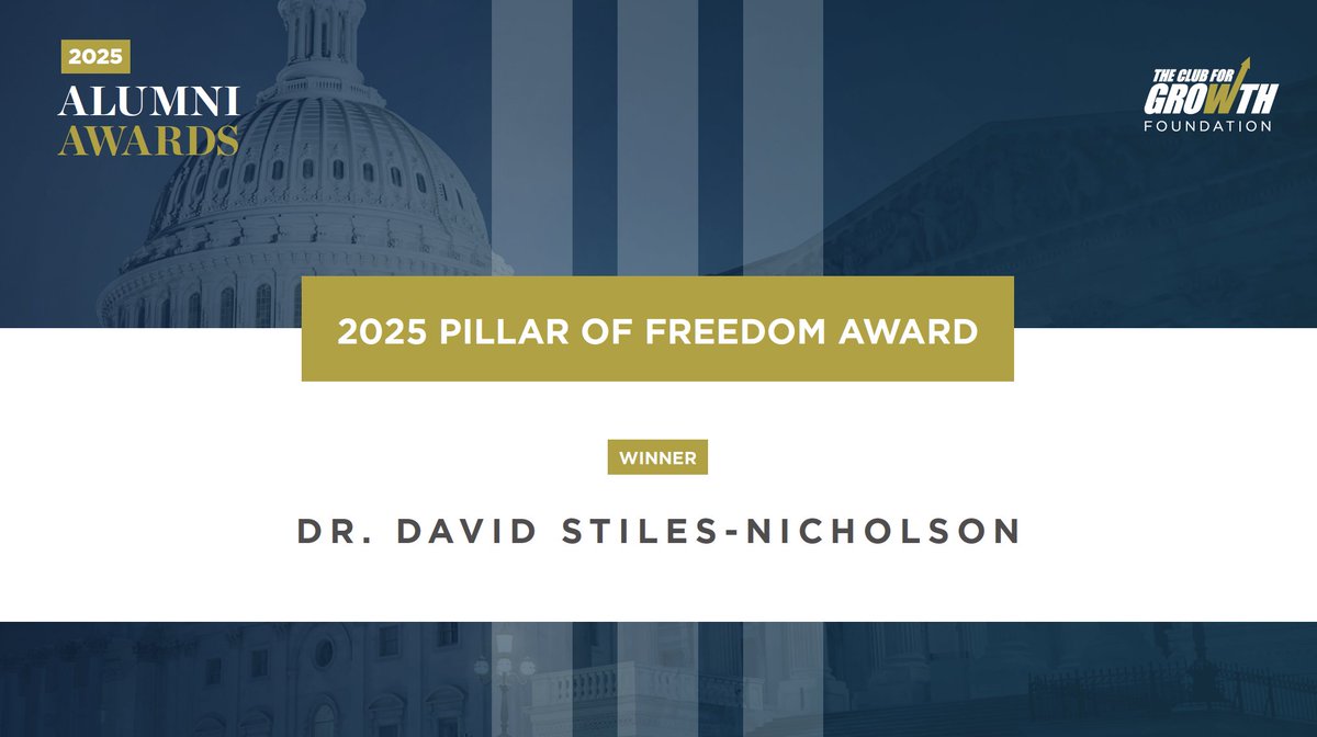 👏 Congratulations to Dr. David Stiles Nicholson, recipient of the 2025 Pillar of Freedom Award!

Through the Stiles-Nicholson Foundation, Dr. Nicholson has advanced education, opportunity, and free enterprise — helping ensure a more prosperous America for generations to come.
