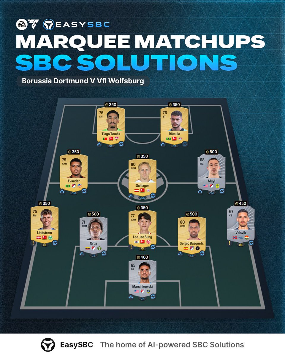 easysbc's tweet photo. The cheapest "Marquee Matchups" SBC solutions on #FC26 🧩🔥

 Get custom generated solutions on our website ✅ https://t.co/KzWwo2lZL0