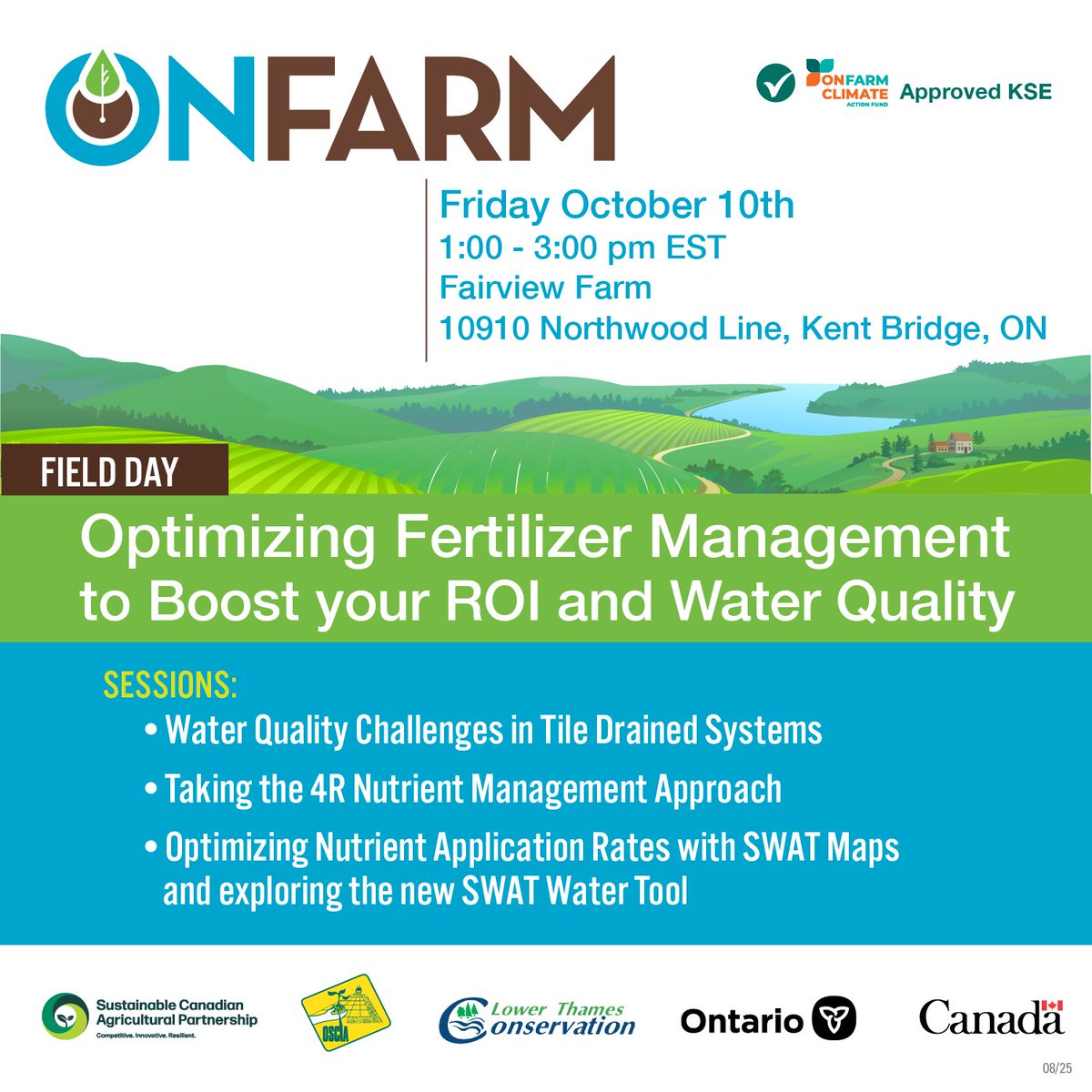 See how BMPs, 4R nutrient management &amp; SWAT mapping can improve soil health + water quality. Learn from experts, connect w/farmers &amp; and take home strategies to use right away: Oct. 10 from 1–3pm in Kent Bridge, ON | Optional lunch: $20, payable at event

Register: