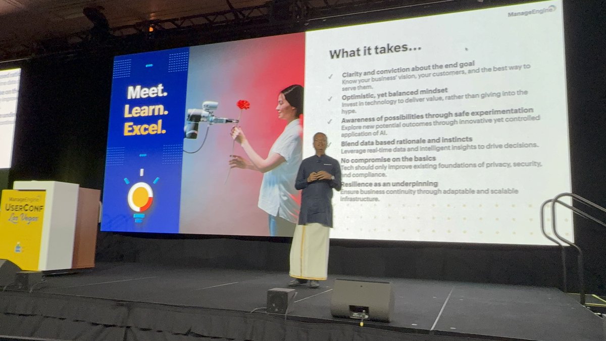 EvanKirstel's tweet photo. Immersed in big ideas at @ManageEngine #UserConfUSA 💡
From the evolution of digital transformation → AI-ready enterprises, to building resilience & blending data with instincts—today’s sessions highlight how IT leaders can move from systems of records to systems of intelligence. 🚀