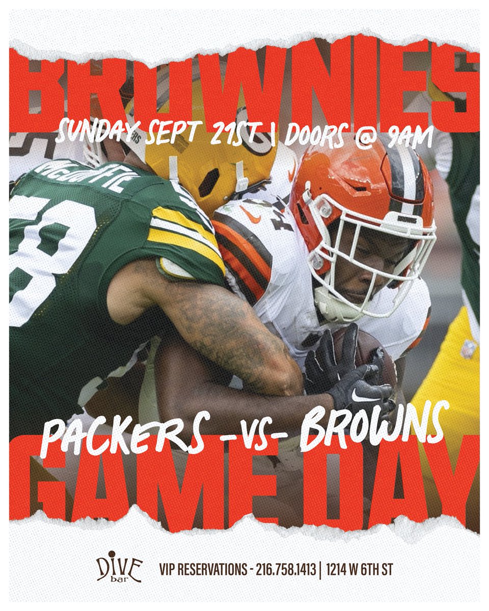 🍻 Thurs – Doors 6PM | TNF + drink specials
🎧 Fri 9/19 – DJ Z13 (10–2)
🎧 Sat 9/20 – DJ MX (10–2)
🏈 Sun 9/21 – Browns vs Packers | Doors 9AM

📍 Dive Bar – 1214 W 6th
📲 VIP: 216.758.1413