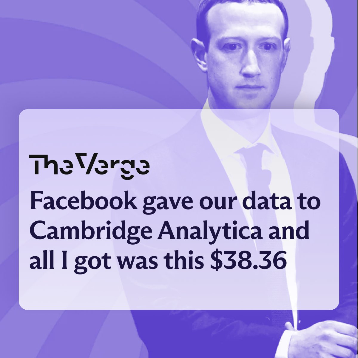 Did The Zuck just drop a little cash in your account?

Back in 2023, a class action was brought against Meta because of the Cambridge Analytica scandal.

Now that money is on its way out, with payments averaging about $38.

1/3