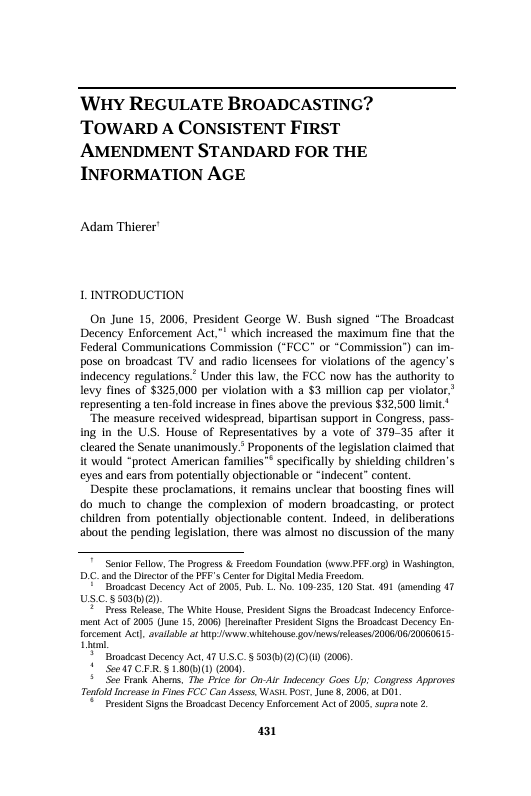 many people are suddenly wondering about where the FCC got all this power to harass and intimidate speakers. One might even ask, "Why Regulate Broadcasting?" 

That's a great question. It turns out that I spent the first half of my 34-year career writing all about that issue, and