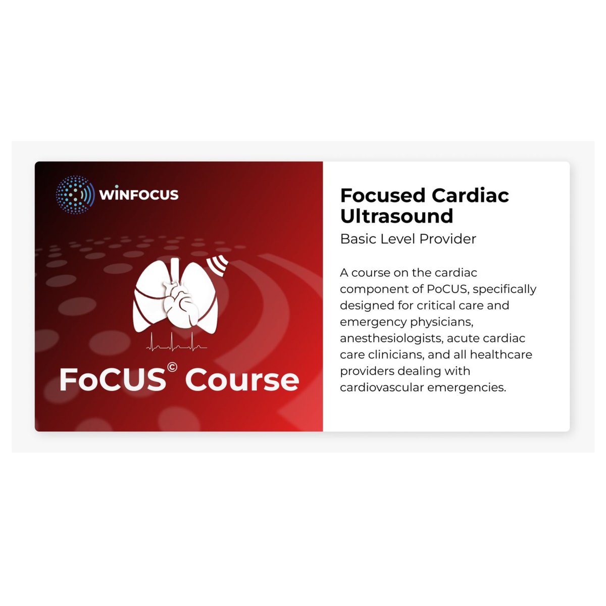 🌍 Türkiye’nin en büyük bilimsel şöleninde 18 CME kredisine ve uluslararası sertifikasyona sahip “Winfocus FoCUS (Focused Cardiac Ultrasound) Course” sizleri bekliyor!

🫀 Kardiyak ultrasonografi konusunda uluslararası alanda sertifikalı bir uygulayıcı olma şansını yakalayın.

🗓