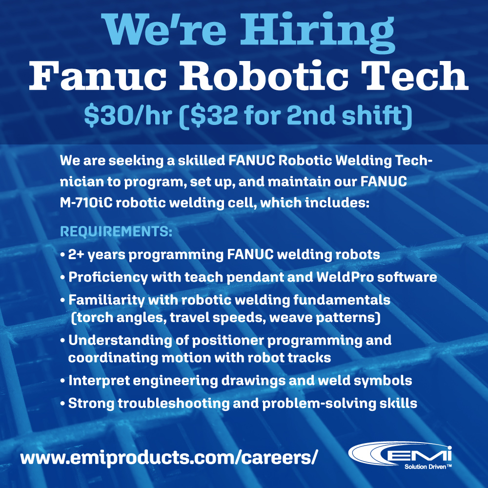 emiproductshtx's tweet image. Come grow with us!

#solutiondriven #hiring #fanuc #roboticwelding