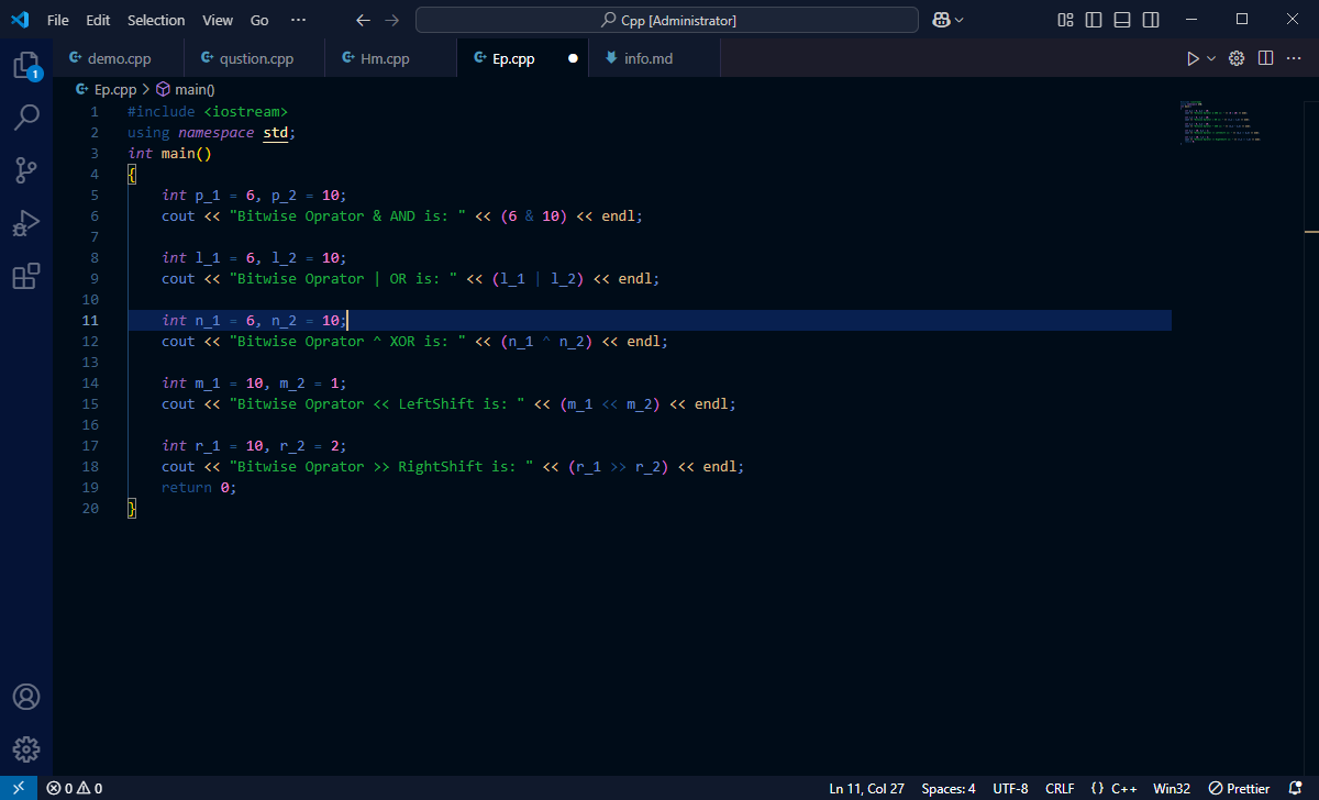 Paban_1's tweet image. 🔰☕
#Day63
Of Code 🚀
Not much done today, but dove into #bitwiseoperators & more details in #DSA 🎉
✅ Understood #Bitwise ops (AND, OR, XOR, shifts) & their uses
✅ Explored some DSA concepts in depth
Tomorrow, I'll tackle more!
#dsaincpp #cpp #100DaysOfCode #buildinpublic