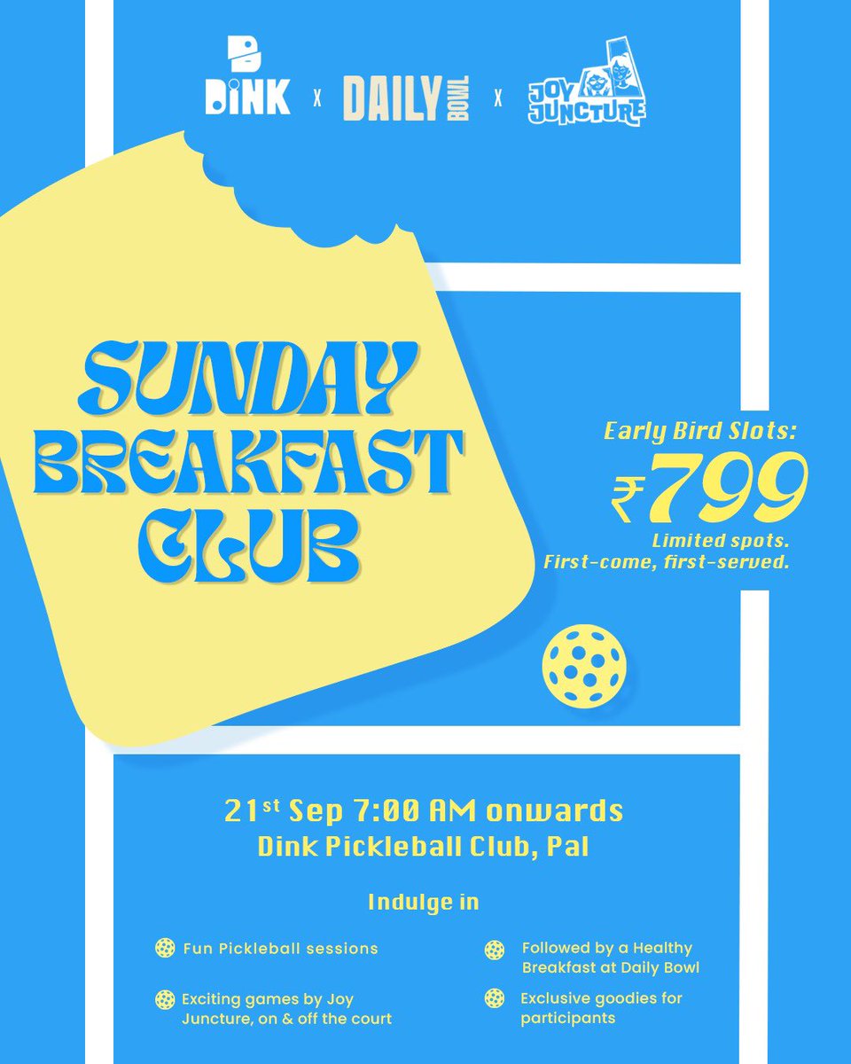 If you are in Surat…
Just come say Hi over breakfast 

forms.gle/wsLJxzo862vPBz…

P.S. Pickleball from 8-9am, breakfast at Daily bowl with games from 9-10am