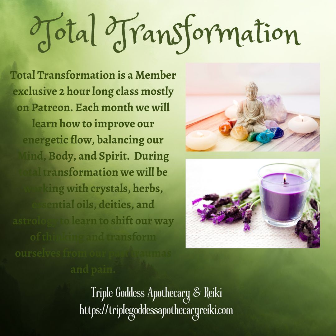 triplegoddessa1's tweet image. In Total Transformation, you will learn how to improve your energetic flow, balancing your mind, body, &amp;amp; spirit. A Patreon Exclusive Program. patreon.com/TripleGoddessA… #triplegoddessapothecaryandreiki #totaltransformation #rowanravenwolf