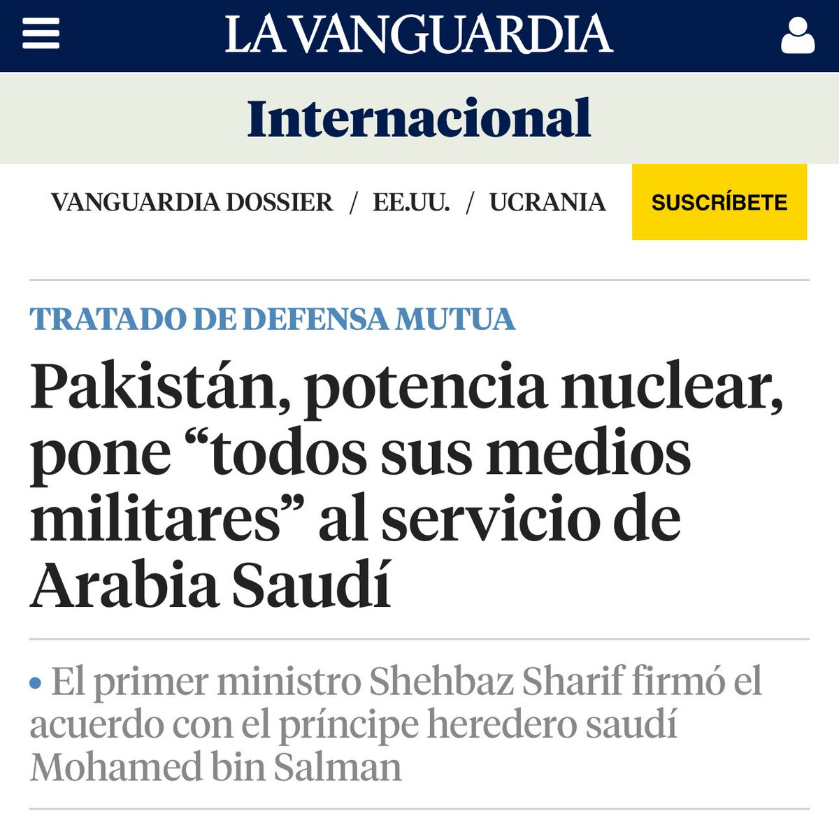 🔴 صحيفة لافان غوارديا 📰:

باكستان، القوة النووية الوحيدة في العالم الإسلامي، تعلن وضع كامل ترسانتها العسكرية والنووية في خدمة السعودية 🇸🇦🤝🇵🇰 اتفاق دفاع مشترك تاريخي يرفع التحالف لمستوى غير مسبوق ويعيد رسم موازين القوى بالمنطقة.

#السعودية #باكستان