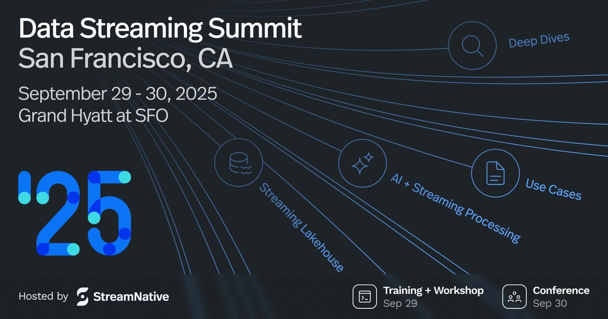 streamnativeio's tweet photo. 🌊 Streaming Lakehouse is the new blueprint.
At #DSSSF2025, the Streaming Lakehouse Track brings builders from #OpenAI, #Dremio, #Onehouse, #Doris, #Motorq, #Uber, #Kentra & #StreamNative to show how SAL works in practice.
💡 What you’ll learn:
✔️ SAL architectures: bronze vs. silver/gold layers
✔️ High-throughput ingestion & compaction
✔️ Governance with Iceberg + Unity Catalog
✔️ Engine choices across Flink, Doris, Dremio, Ursa & Hudi
🔗 More Details: https://t.co/JJcDIiBarN
🎟️ Register Now: https://t.co/3mD5jX1xsZ
#DataStreamingSummit #DSS #Lakehouse #SAL