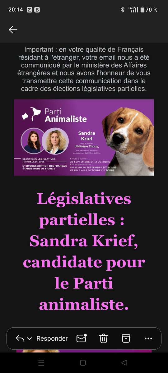 Pues ya tengo a quien votar este mes <a href="/SandraKrief/">Sandra Krief</a> <a href="/PartiAnimaliste/">Parti animaliste</a>