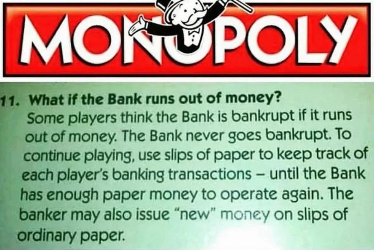 Monopoly. 
The rules in real life seem the same. 
I can hear the printers going brrrrr. 
We know what that means for crypto