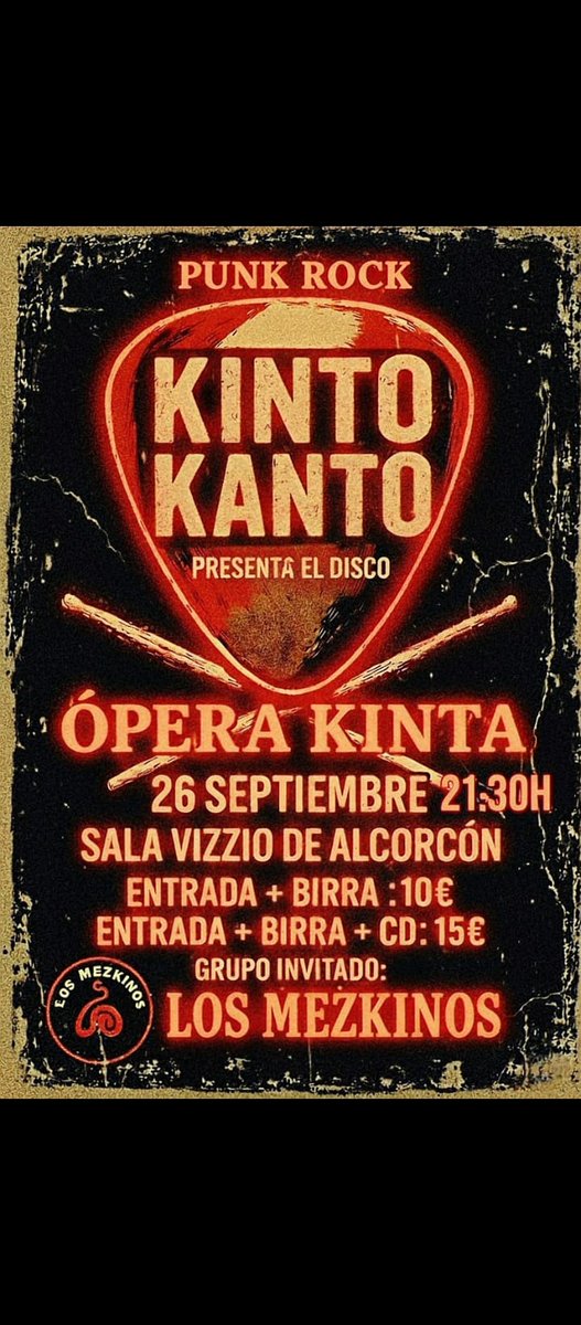 mezkinos's tweet photo. Ya tenemos proxima fecha! Esta vez en Alcorcón jubto a Kinto Kanto en la sala Vizzio el día 26! Nos vemos allí 🔥🔥🔥 https://t.co/NGhDmvCzTh