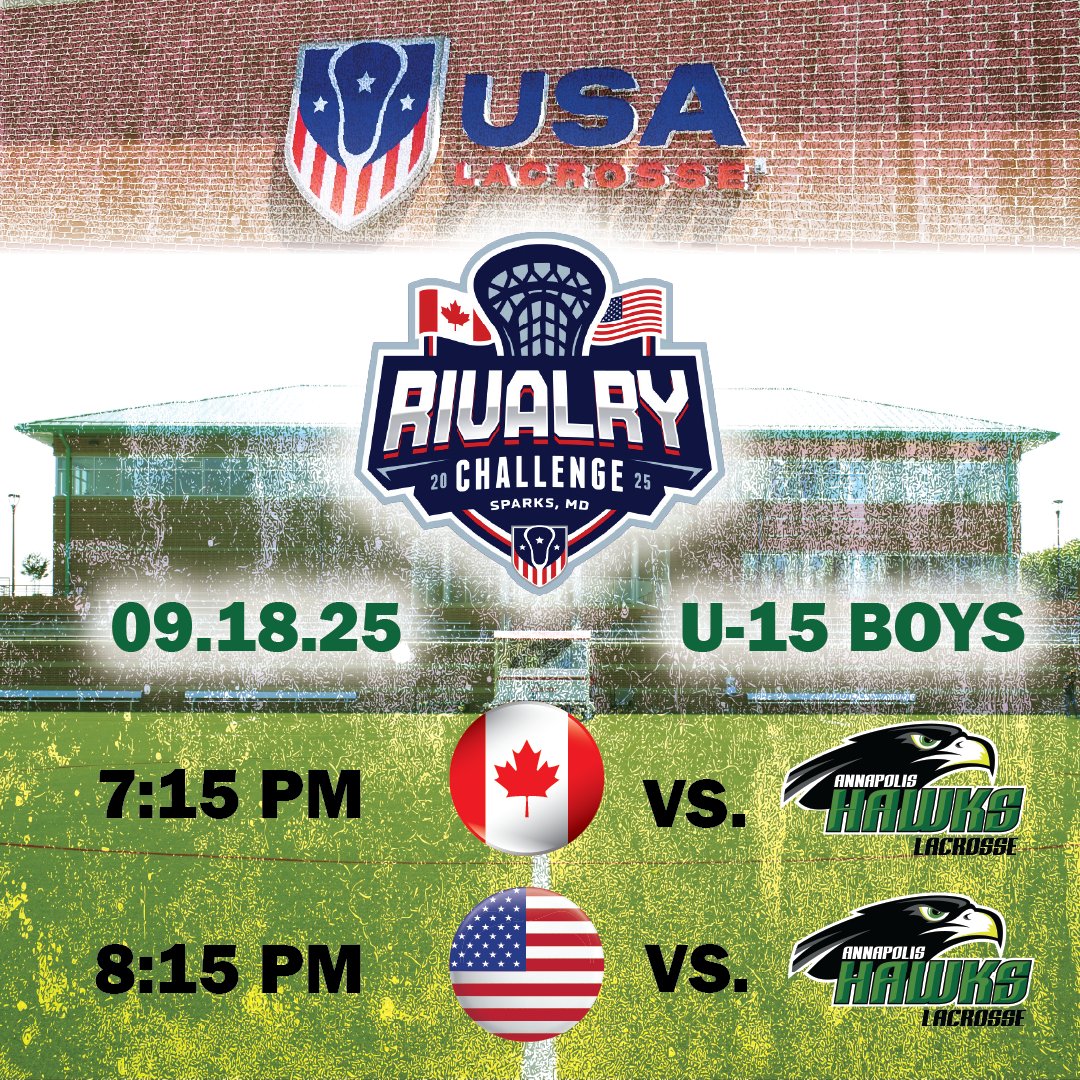 Your U-15 Hawks take on Team Canada and Team USA tonight <a href="/USA_Lacrosse/">USA Lacrosse</a>. Let's gooo!!!