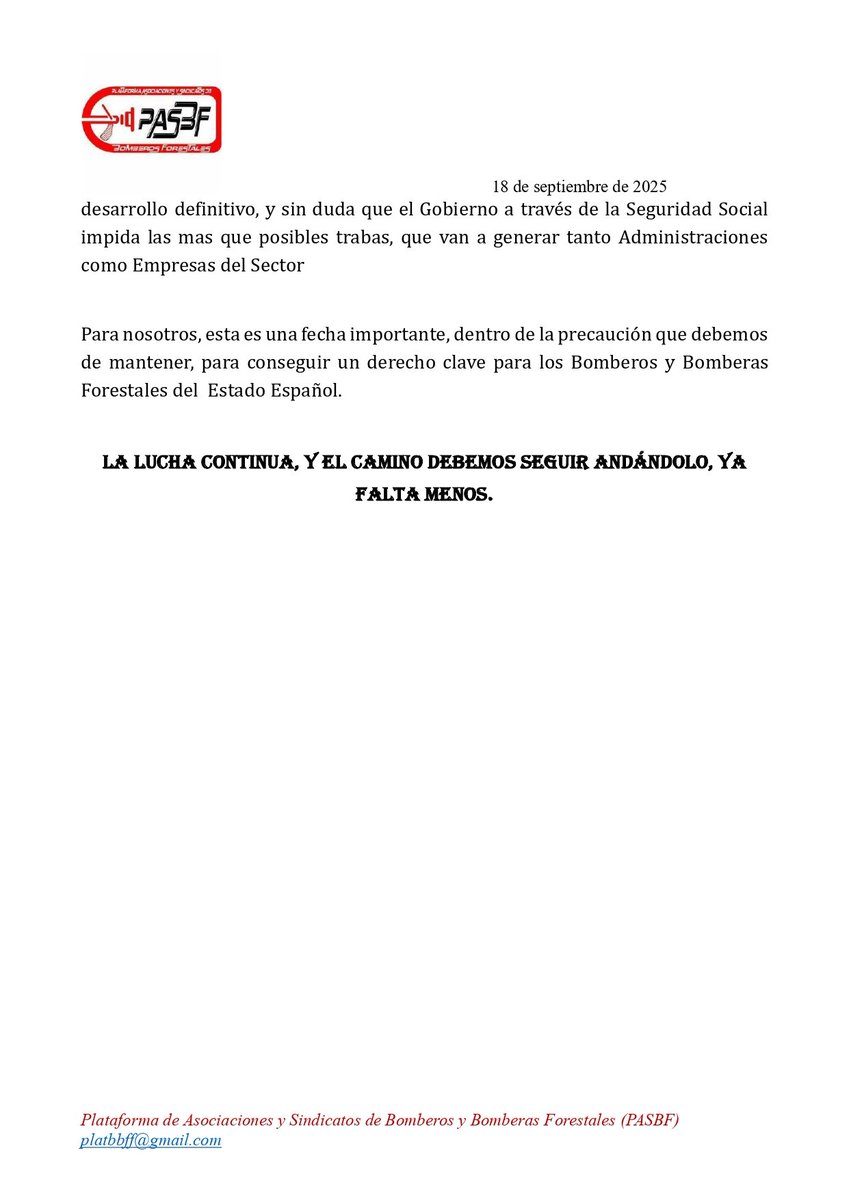 "Nuestras alegaciones junto con las sentencias ganadas donde compañeros se han jubilado según establece la Ley 5/2024 de 8 d noviembre de #BBFF, han sido claves para frenar el recorte d derechos q pretendían"
Seguimos en la lucha.
Os esperamos el próximo 18 d octubre en Madrid