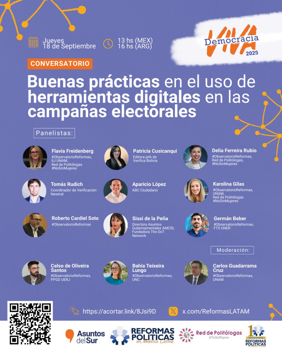 📢 #EnDirecto

📌 | #Conversatorio

#DemocraciaViva2025 junto con el #ObservatorioReformas te invitan a reflexionar sobre:

✨ “Buenas prácticas en el uso de herramientas digitales en las campañas electorales”

Un espacio para dialogar sobre cómo la tecnología transforma las