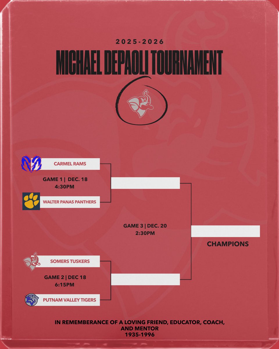 🚨SAVE THE DATE🚨

📌ANNUAL MICHAEL DEPAOLI TOURNAMENT
📍SOMERS HS
📝BOYS AND GIRLS VARSITY 
📰 GIRLS BRACKET RELEASED SOON
