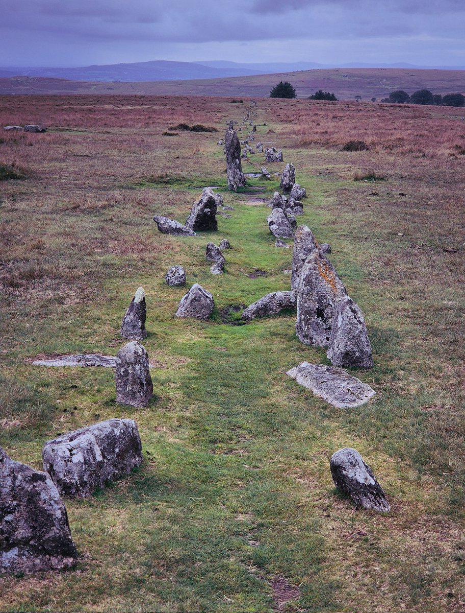 One of the curious Merrivale stone rows on Dartmoor; two of them separated by a leat. More here Merrivale Rows - Stone Rows, Cist, Cairn and Cairn Circle - Dartmoor, Devon share.google/cw6nefrKafse68…