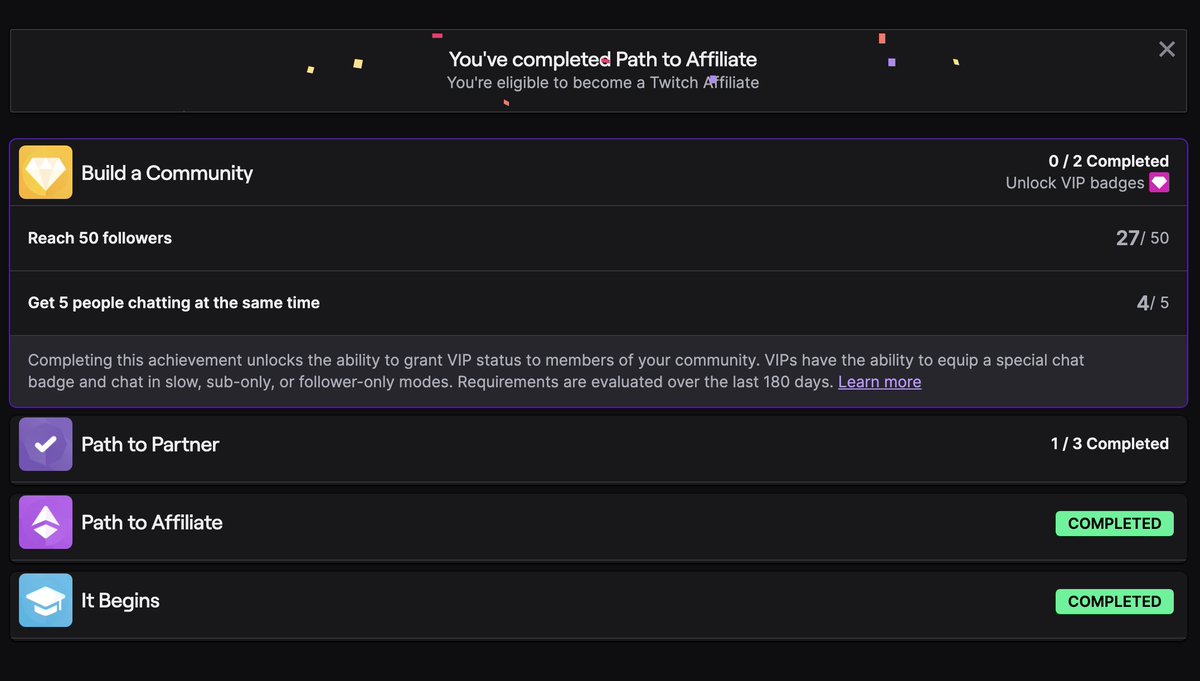 Just hit Twitch Affiliate!! Huge thanks to everyone who’s been hanging out and supporting the stream :D