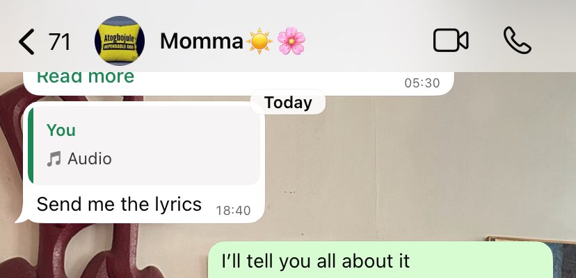 she called me randomly because the song came into mind