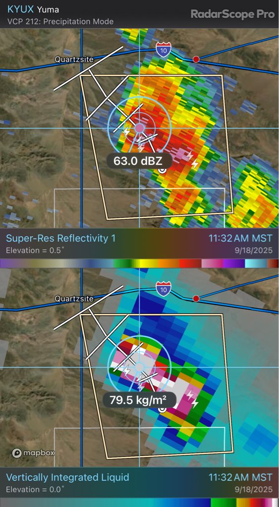 This cell is strong. 

KYUX - Super-Res Reflectivity 1 11:32 AM Vertically Integrated Liquid 11:32 AM #azwx