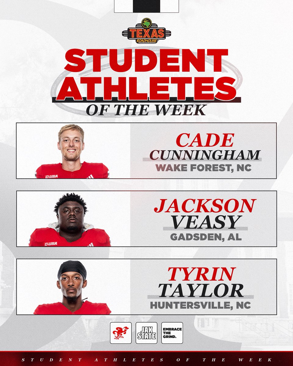 JaxStateFB's tweet image. 𝐒𝐭𝐮𝐝𝐞𝐧𝐭 𝐀𝐭𝐡𝐥𝐞𝐭𝐞𝐬 of the Week❗️

Presented by Texas Roadhouse 🥩

#EmbraceTheGrind | #AKC
