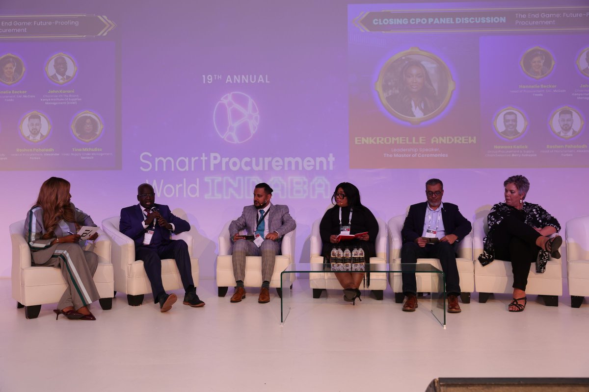 SmartProcure's tweet image. The 19th Annual #SPW2025Indaba closed with a high-energy panel on Future-Proofing Procurement! Moderated by Enkromelle Andrew, leaders shared strategies to build resilient, agile, and future-ready procurement functions. #Day2 #GameOn #ProcurementConference #SupplyChainConference