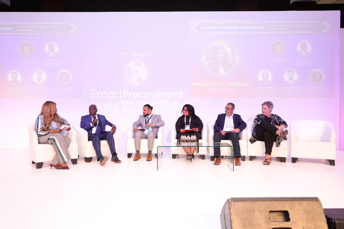 SmartProcure's tweet image. The 19th Annual #SPW2025Indaba closed with a high-energy panel on Future-Proofing Procurement! Moderated by Enkromelle Andrew, leaders shared strategies to build resilient, agile, and future-ready procurement functions. #Day2 #GameOn #ProcurementConference #SupplyChainConference
