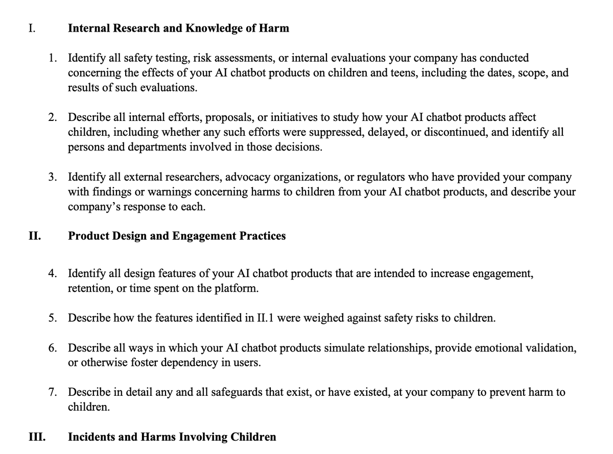 Josh Hawley (<a href="/HawleyMO/">Josh Hawley</a>) just demanded lots of information on chatbot policies from OpenAI, Meta, Google, CharacterAI and Snapchat.