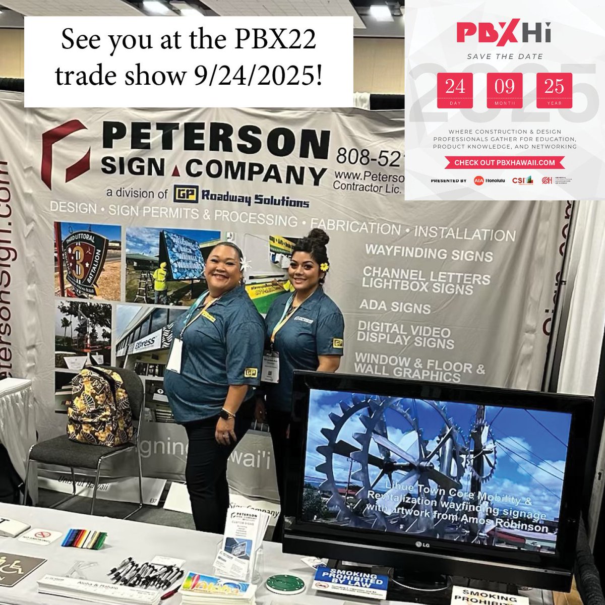 We’re Exhibiting at PBX Hawaii!
Join Peterson Sign Company at the state’s premier tradeshow for the construction and design industries — PBX Hawaii, co-produced by CSI Honolulu, AIA Honolulu, and GCA of Hawaii.
Date: 9/24/2025
Location: Hawai‘i Convention Center
Come see how us