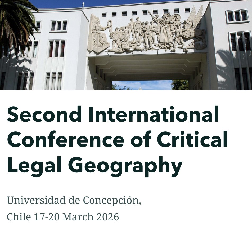 Nos complace anunciar la convocatoria para resúmenes y sesiones del Segundo Congreso Internacional de Geografía Jurídica Crítica (Concepción, Chile, 17 al 20 de marzo de 2026).

El plazo de solicitud finaliza el 10 de noviembre. La inscripción es gratuita. storymaps.arcgis.com/stories/f59d75…