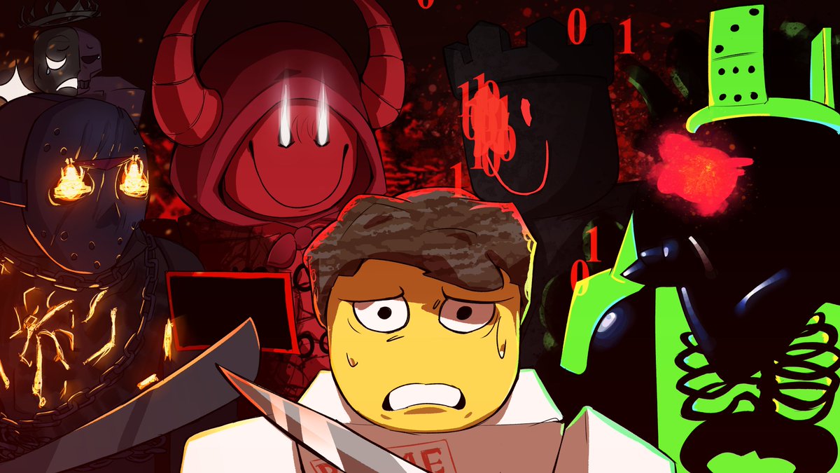 LLORDMEOWS's tweet photo. forsaken thumbnail i made for my friend (dont comment on how its jason its based on his first experience playing so slasher wouldnt be there (also also noli wasnt originally there i just let him be a cuck in the corner)) #Forsaken #forskin https://t.co/RGHiTBchWK