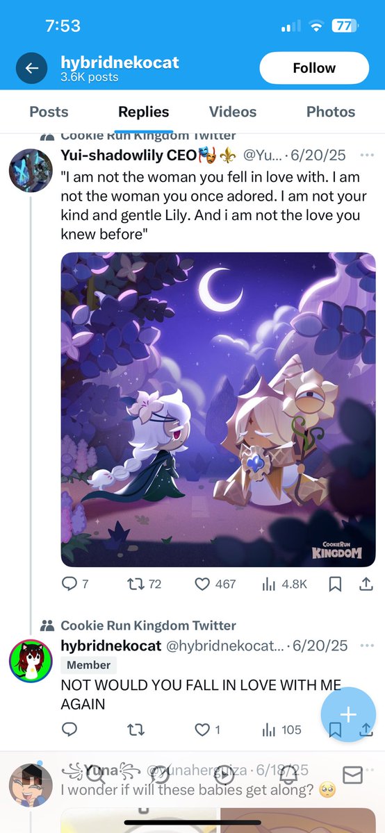 hybridlustcat's tweet photo. The post was made by Yui || SHADOWSALT ERA @Yuimikazd. I commented with, NOT WOULD YOU FALL IN LOVE WITH ME AGAIN. Both the comment and the post are in the Cookie Run Kingdom Twitter group. I have made 16 appeals, this will be my 17th one. https://t.co/z23VSKHHRP