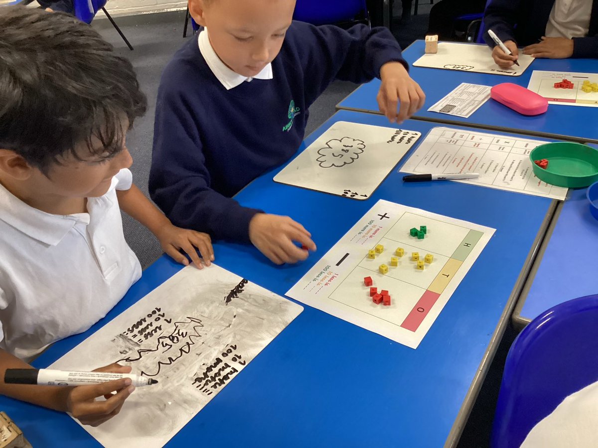 In maths this week, we have been finding 1,10 and 100 more or less of different numbers. We used concrete methods to help us understand this before applying this pictorially. ⁦<a href="/AbbeyMead_TMET/">Abbey Mead Primary Academy</a>⁩ @abbeymead_maths ⁦<a href="/WhiteRoseEd/">White Rose Education</a>⁩ #CPA #learning
